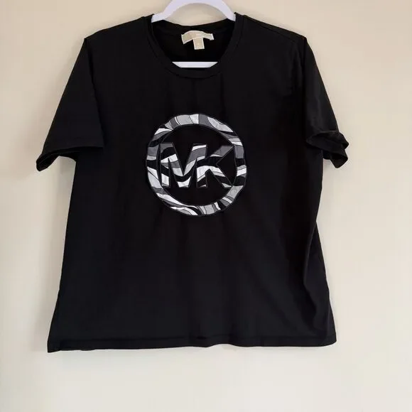 Michael Kors MK Logo Tee XL Black Zebra Graphic Organic Cotton - Picture 1 of 5